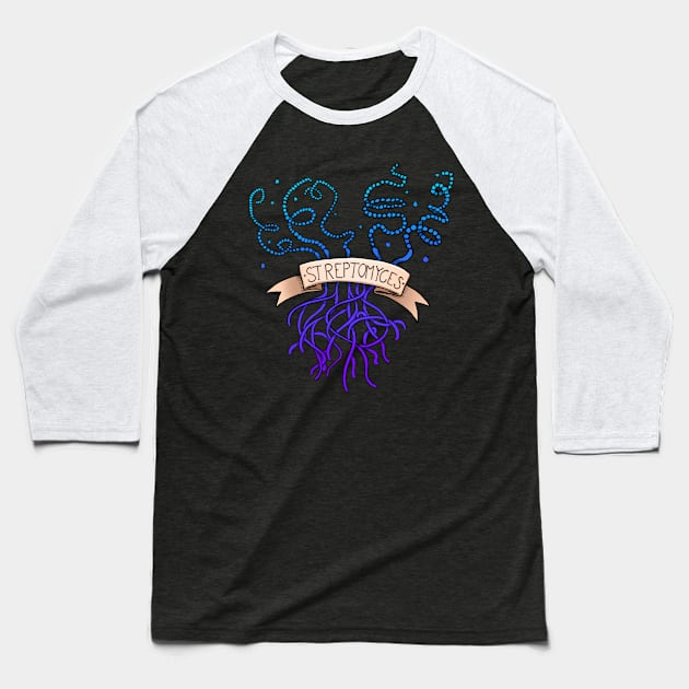 Streptomyces coelicolor Baseball T-Shirt by MicrobeLizah